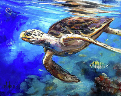 Reptiles Paintings - Hawksbill by Tom Dauria