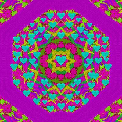 Royalty-Free and Rights-Managed Images - Hearts In A Mandala Scenery Of Fern by Pepita Selles