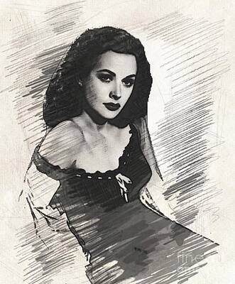 Musicians Drawings - Hedy Lamarr, Vintage Actress by Esoterica Art Agency