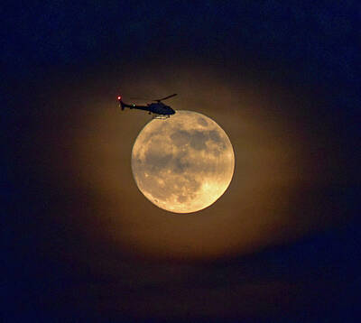 Transportation Photos - Helicopter Moon and Clouds I by Linda Brody