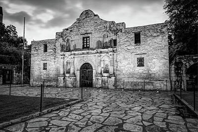 Landmarks Photos - Historic Alamo Mission - San Antonio Texas - Black and White by Gregory Ballos