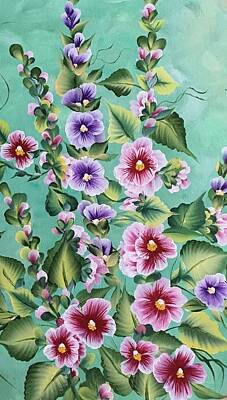 Animals Paintings - Holly Hocks by Cheryl Wolf