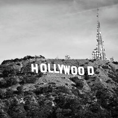 Dragons - Hollywood California Sign in Black and White - Square Format by Gregory Ballos