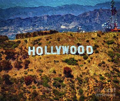 Cities Paintings - Hollywood Sign, Los Angeles by Esoterica Art Agency
