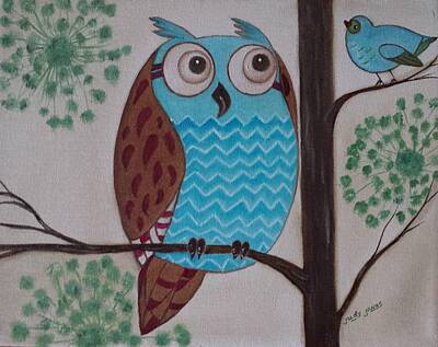 Birds Paintings - Hoot Man by Judy Jones