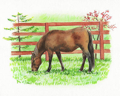 Animals Painting Royalty Free Images - Horse At The Ranch Watercolor Painting Royalty-Free Image by Irina Sztukowski