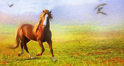 Mammals Mixed Media - Horse On The Prairie by Georgiana Romanovna