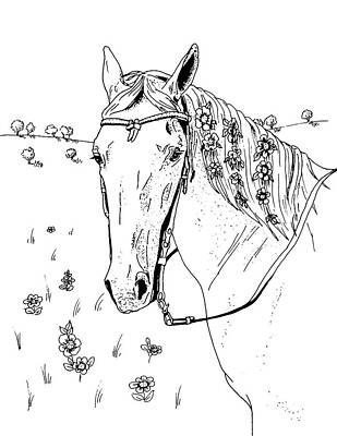 Mammals Drawings - Horse with Flowers in Mane by Masha Batkova