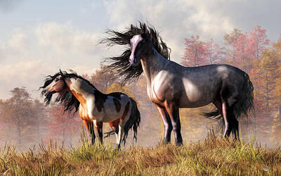 Animals Digital Art - Horses in Fall by Daniel Eskridge