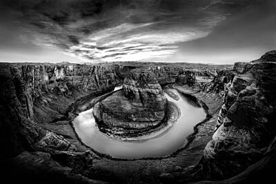 Best Sellers - Travel Pics Royalty-Free and Rights-Managed Images - Horseshoe Bend BW by Az Jackson