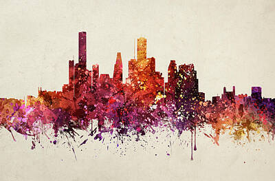 Cities Drawings - Houston Cityscape 09 by Aged Pixel