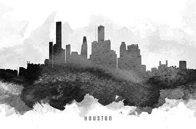Skylines Paintings - Houston Cityscape 11 by Aged Pixel