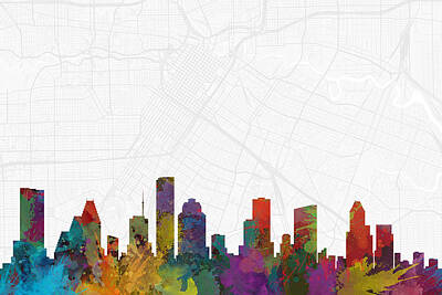Bold Animal Portraits - Houston Cityscape and Streetmap Skyline by Jurq Studio