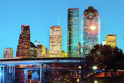 Royalty-Free and Rights-Managed Images - Houston Texas Skyline - Turquoise Dusk Skies by Gregory Ballos