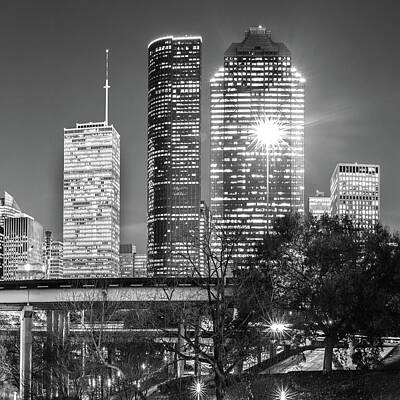Black And White Horse Photography Royalty Free Images - Houston Texas USA Skyline BW 1x1 Royalty-Free Image by Gregory Ballos