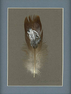 Patriotic Signs - Howling Grey Wolf Painted Feather by Brandy Woods
