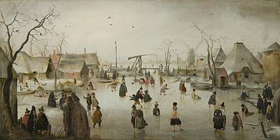 Holiday Pillows 2019 - Ice-skating in a Village, 1610 by Vincent Monozlay