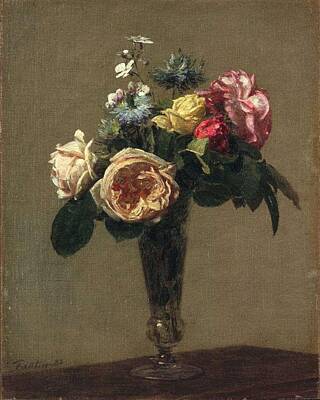 World War Two Production Posters - Ignace Henri Jean Theodore Fantin Latour   Flowers in a Vase by Ignace Henri Jean