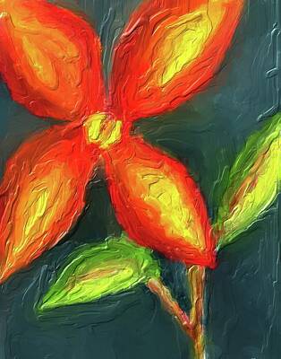 Eduardo Tavares Royalty-Free and Rights-Managed Images - Impasto Red and Yellow Flower by Eduardo Tavares