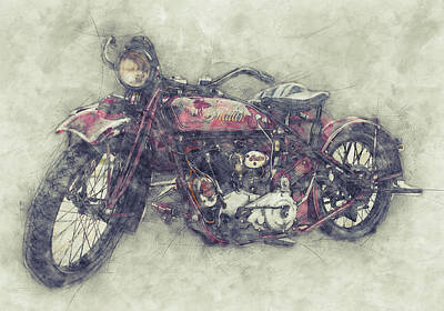 Transportation Mixed Media - Indian Chief 1 - 1922 - Vintage Motorcycle Poster - Automotive Art by Studio Grafiikka