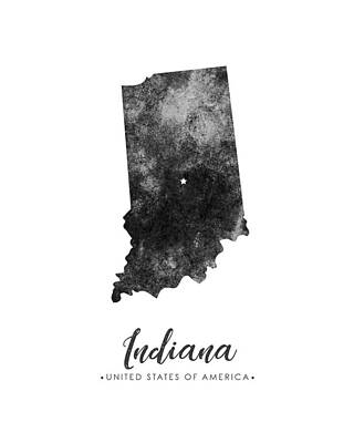 Best Usa Art Royalty-Free and Rights-Managed Images - Indiana State Map Art - Grunge Silhouette by Studio Grafiikka