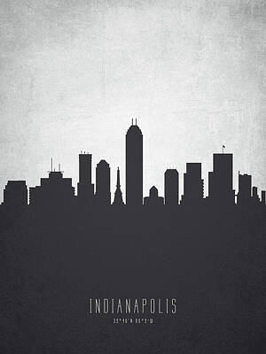 Skylines Paintings - Indianapolis Indiana Cityscape 19 by Aged Pixel