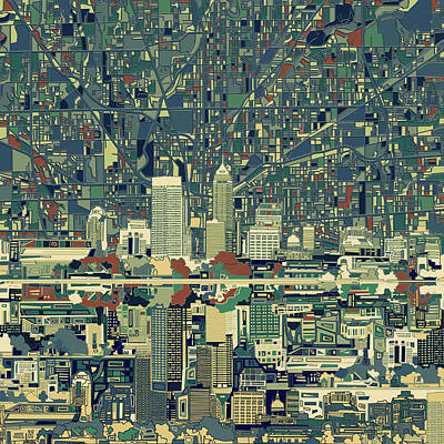 Skylines Paintings - Indianapolis Skyline Abstract 3 by Bekim M