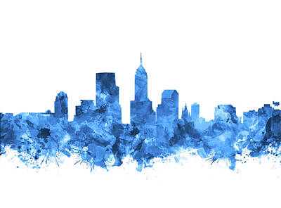 Abstract Skyline Royalty Free Images - Indianapolis Skyline Watercolor Blue Royalty-Free Image by Bekim M