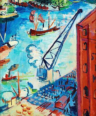 Mountain Paintings - Isaac Grunewald September 2, 1889 - May 22, 1946  at the harbor by Isaac Grunewald