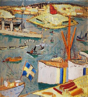 Abstract Landscape Royalty Free Images - Isaac Grunewald - the harbor 1915 Royalty-Free Image by Isaac Grunewald