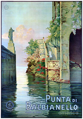 Auto Illustrations Rights Managed Images - Italy Punta di Balbianello Restored Vintage Poster Royalty-Free Image by Vintage Treasure
