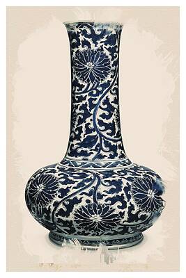 States As License Plates - Iznik style Chinoiserie Pottery Watercolor Series,  No 7 by Adam Asar by Celestial Images