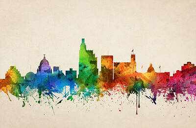 Skylines Paintings - Jackson Mississippi Skyline 05 by Aged Pixel