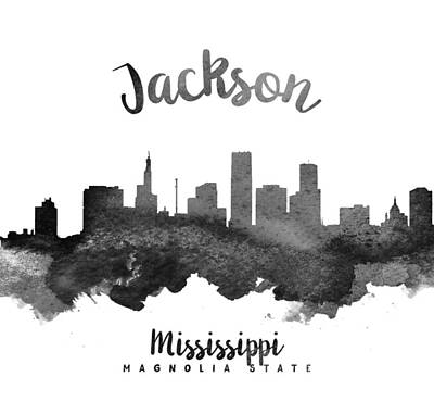 Skylines Paintings - Jackson Mississippi Skyline 18 by Aged Pixel
