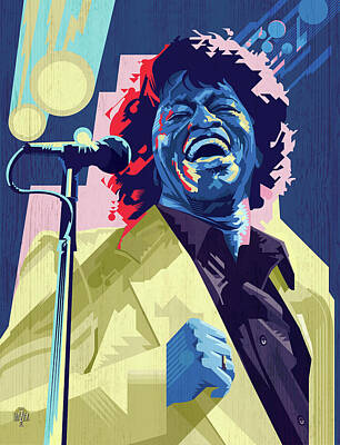Jazz Digital Art - James Brown in Violet and Yellow by Garth Glazier