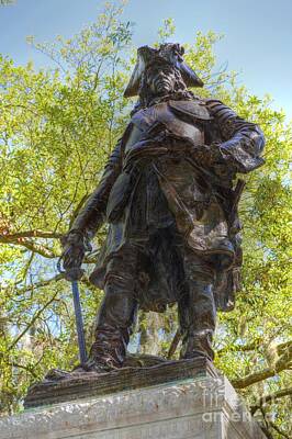 Patriotic Signs - James Oglethorpe statue by Linda Covino