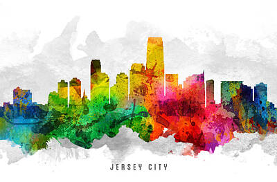Skylines Paintings - Jersey City New Jersey Cityscape 12 by Aged Pixel