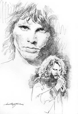 Portraits Drawings - Jim Morrison Faces by David Lloyd Glover