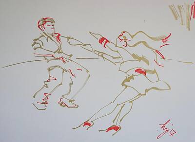 Rock And Roll Drawings - Jive dancing couple by Mike Jory