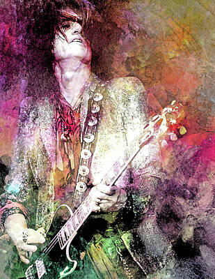 Musician Mixed Media Rights Managed Images - Joe Perry Aerosmith Royalty-Free Image by Mal Bray