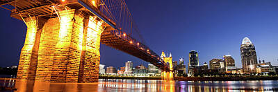 Royalty-Free and Rights-Managed Images - John A. Roebling Bridge Cincinnati Skyline Panorama by Gregory Ballos