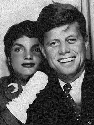 Politicians Drawings - John F Kennedy And Jackie by Tony Rubino