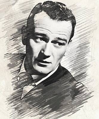 Musicians Drawings Rights Managed Images - John Wayne, Actor Royalty-Free Image by Esoterica Art Agency