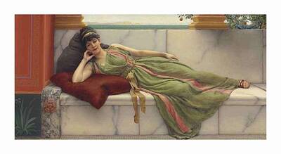 Best Sellers - Music Paintings - John William Godward, R.B.A. 1861-1922 A Siesta by John William Godward