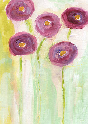 Abstract Flowers Paintings - Joyful Poppies- Abstract Floral Art by Linda Woods