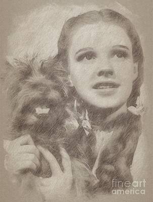 Fantasy Drawings Rights Managed Images - Judy Garland Vintage Hollywood Actress as Dorothy in The Wizard of Oz Royalty-Free Image by Esoterica Art Agency