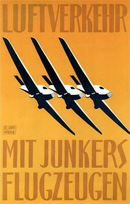 Royalty-Free and Rights-Managed Images - Junkers-Flugzeug and Luftverkehr Aircrafts - Vintage Advertising Poster - Minimalist by Studio Grafiikka