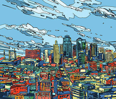 Best Sellers - Skylines Digital Art - Kansas city skyline panorama by Bekim M