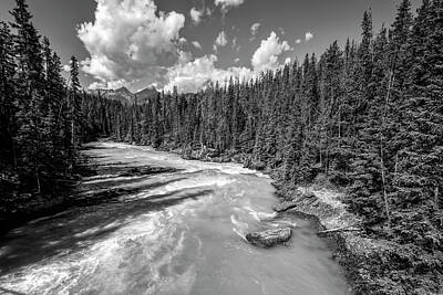Starchips Poststamps - Kicking Horse River British Columbia BW by Joan Carroll