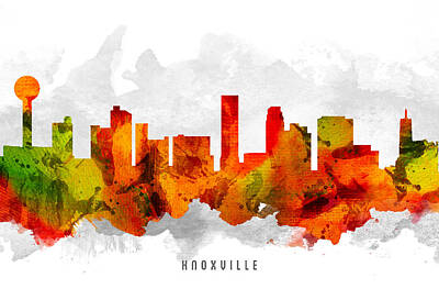 Skylines Paintings - Knoxville Tennessee Cityscape 15 by Aged Pixel